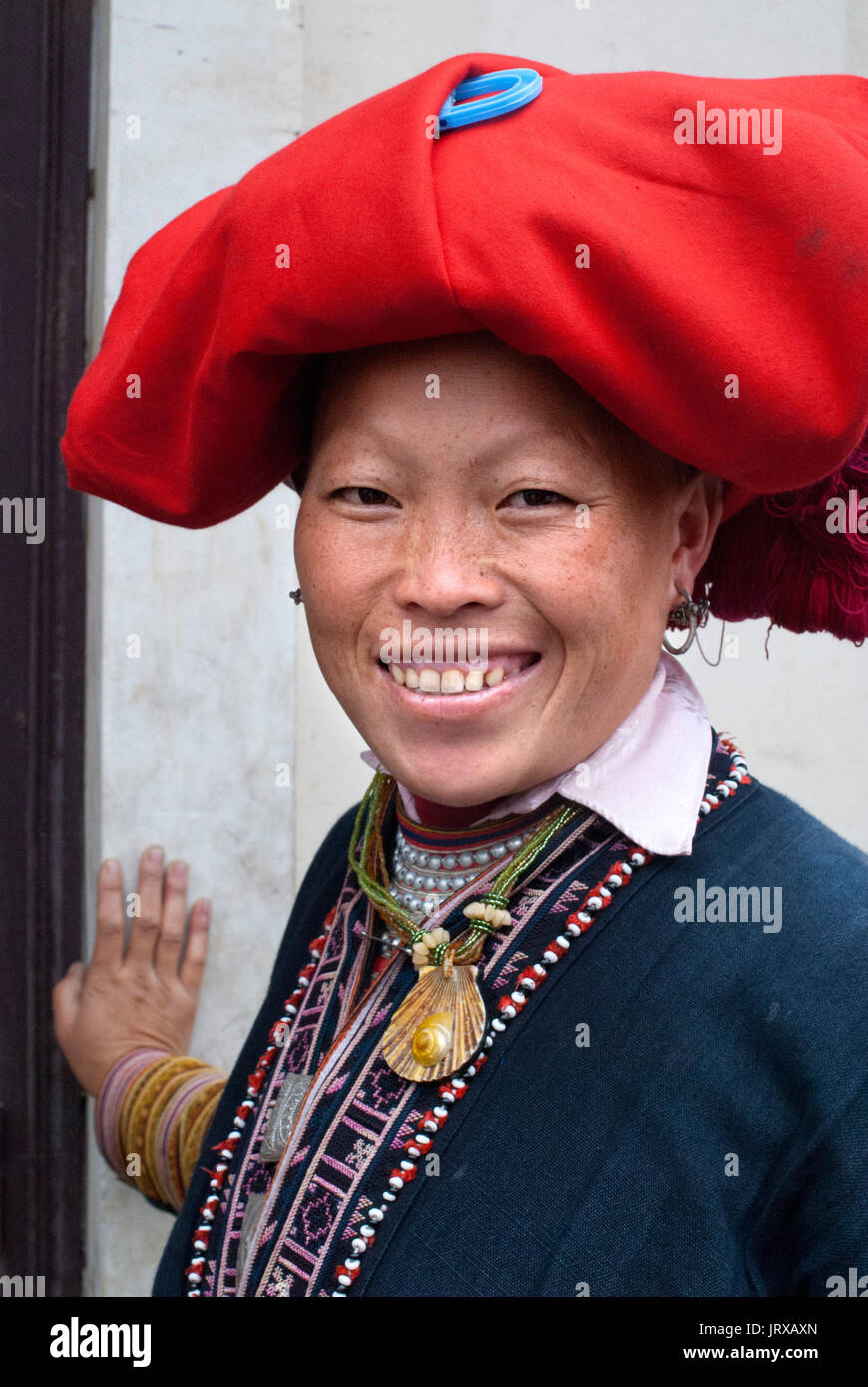Portrait of a Red dao Hmong old woman in Sapa Vietnam. Lao Cai Province, Northern Vietnam Stock Photo