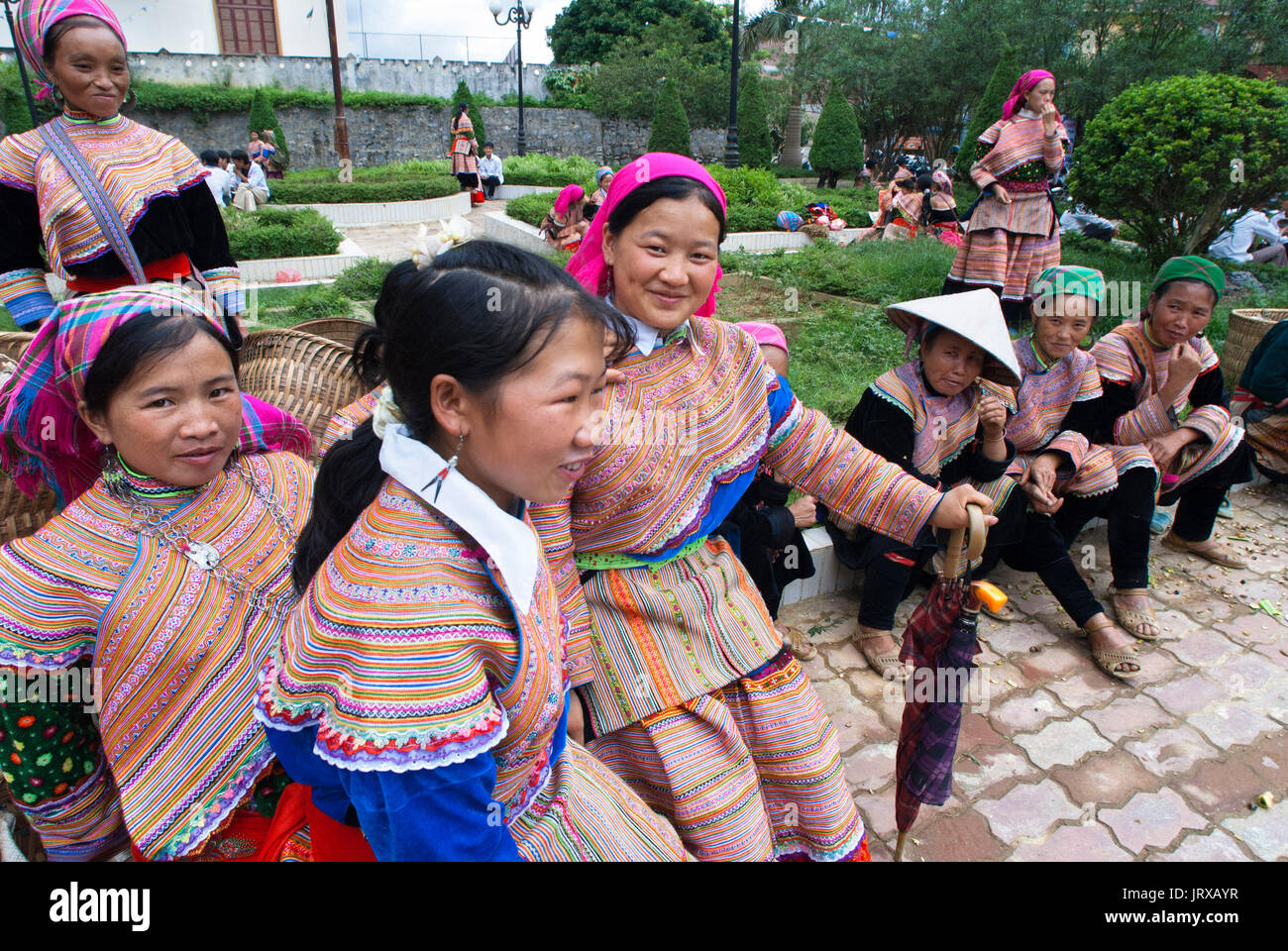 Bac Ha Market Flower Hmong People In Traditional Dress At Weekly Market Sapa Vietnam Young Women From The Flower Hmong Minority Ethnic Group At Th Stock Photo Alamy