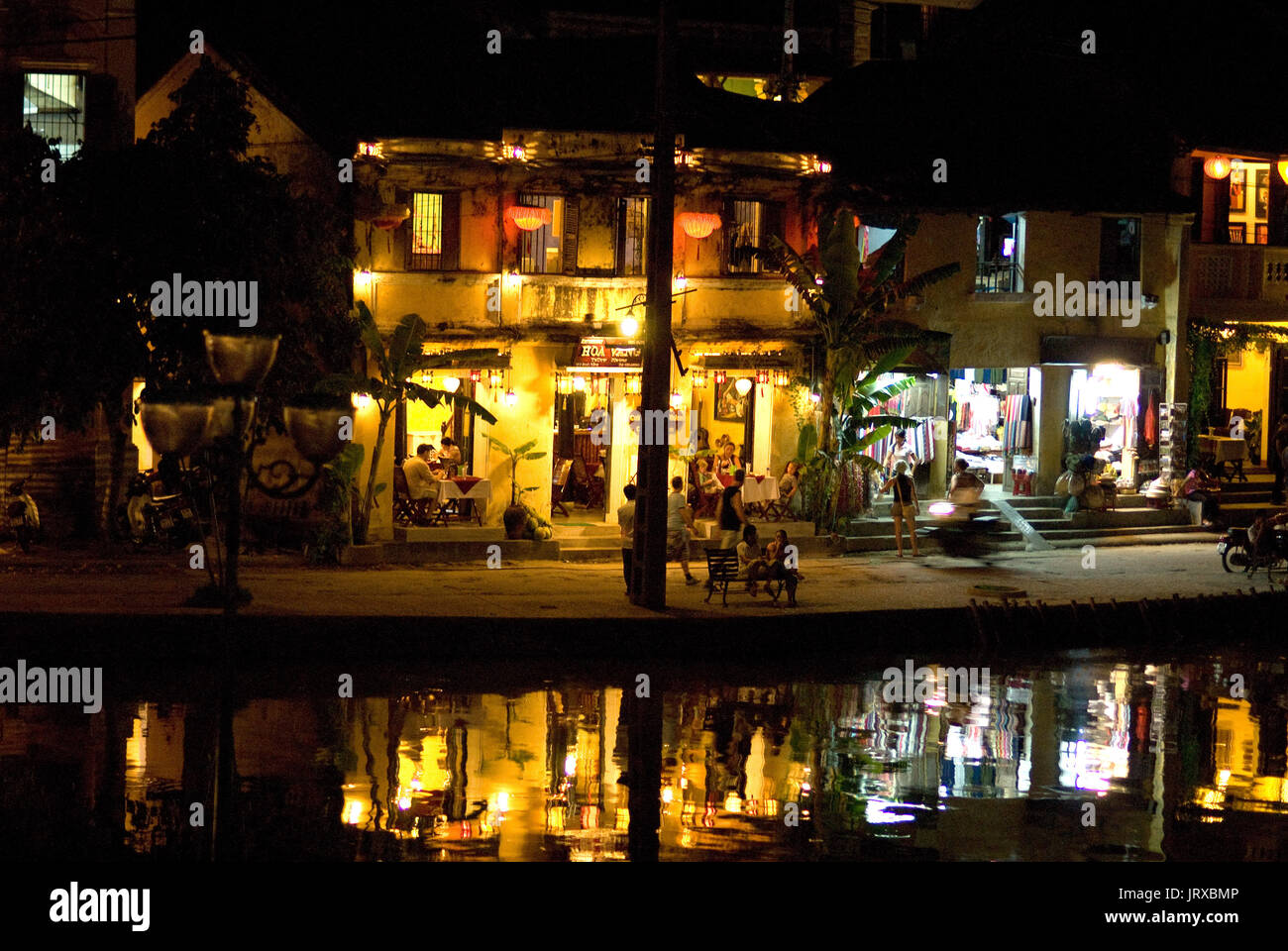 Hoi Riverside at Night. Old Town Hoi An at Night. Hoi An. Hoi An old quarter. View across Thu Bon river onto the beautiful Bach Dang river promenade w Stock Photo