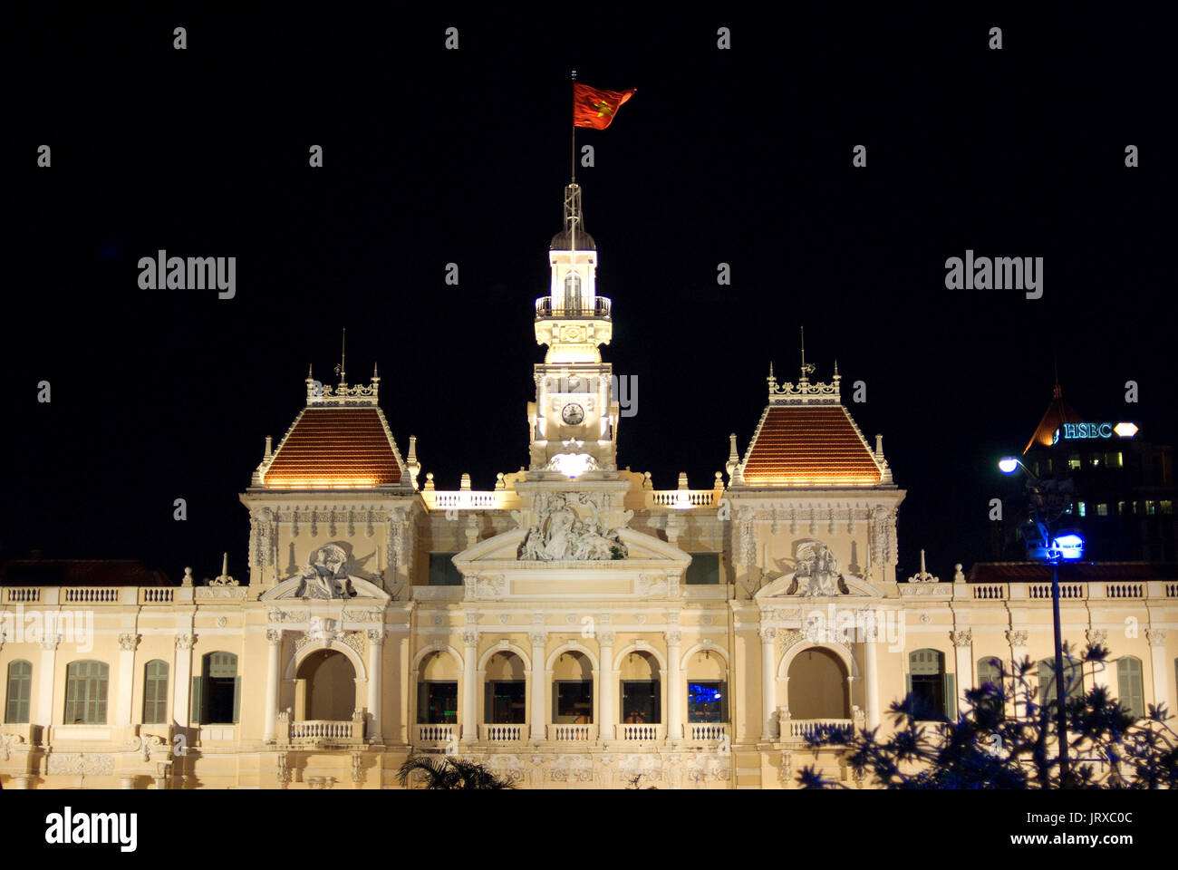 Hotel de Ville , Ho Chi Minh City , Vietnam. HSBC bank. Ho Chi Minh Statue, People's Committee Building Saigon Vietnam Stock Photo