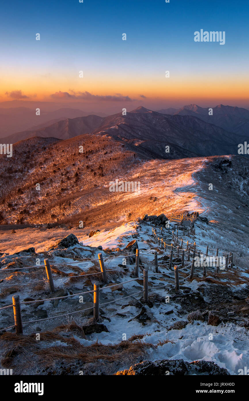 Sunrise on Deogyusan mountains covered with snow in winter,South Korea ...
