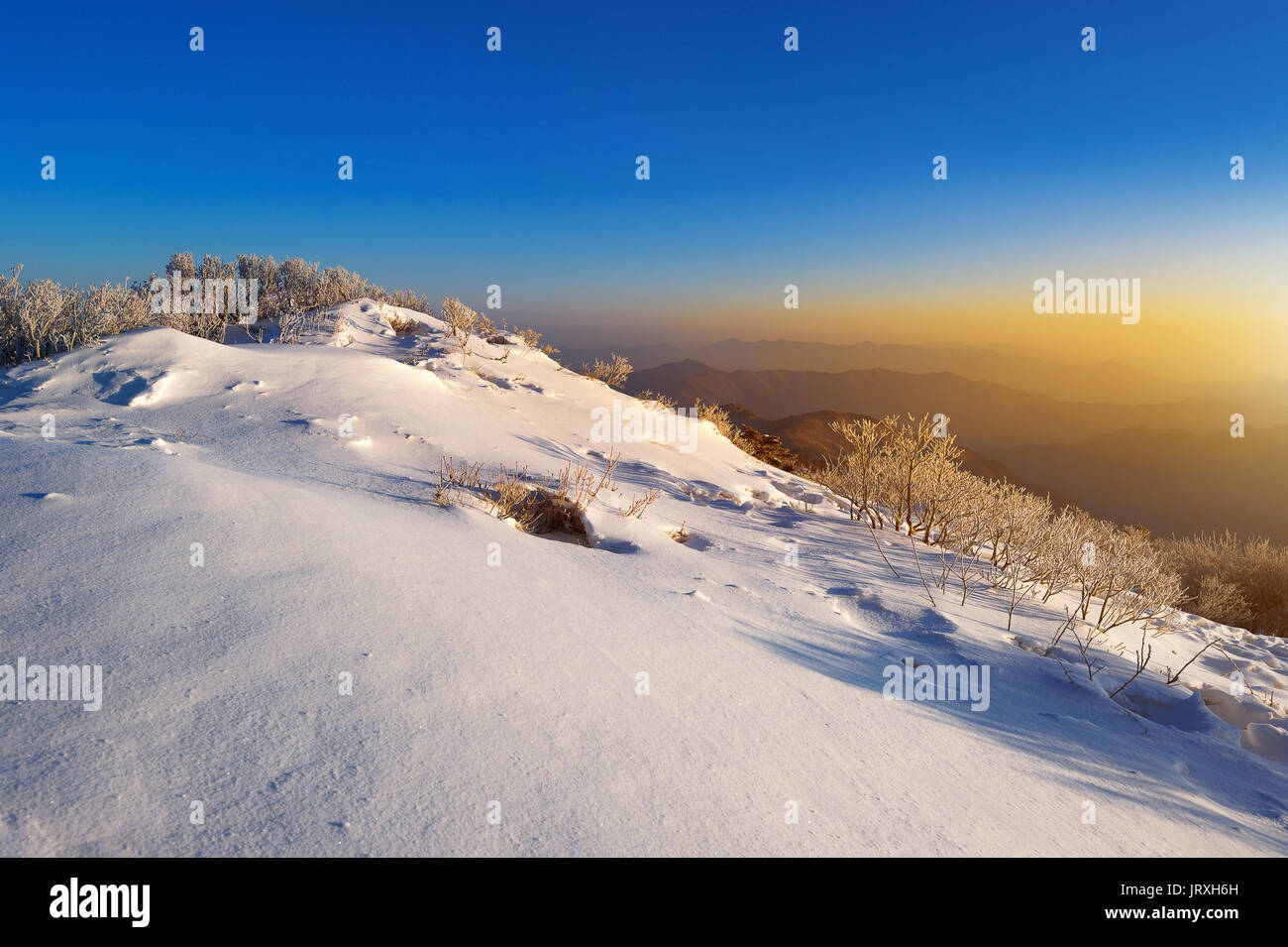 Sunrise on Deogyusan mountains covered with snow in winter,South Korea ...