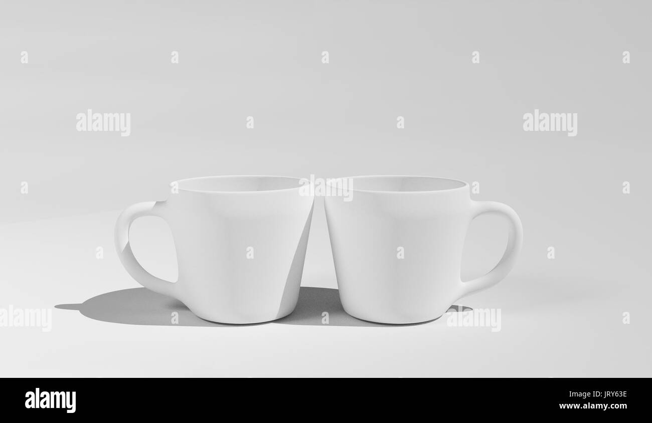 Empty porcelain cups 3D illustration Stock Photo