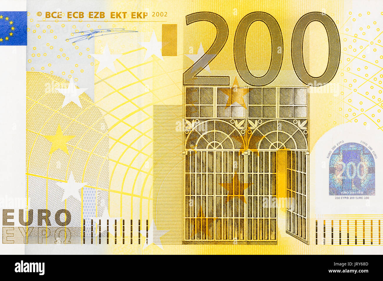 Close-up of part 200 euro banknote. Stock Photo