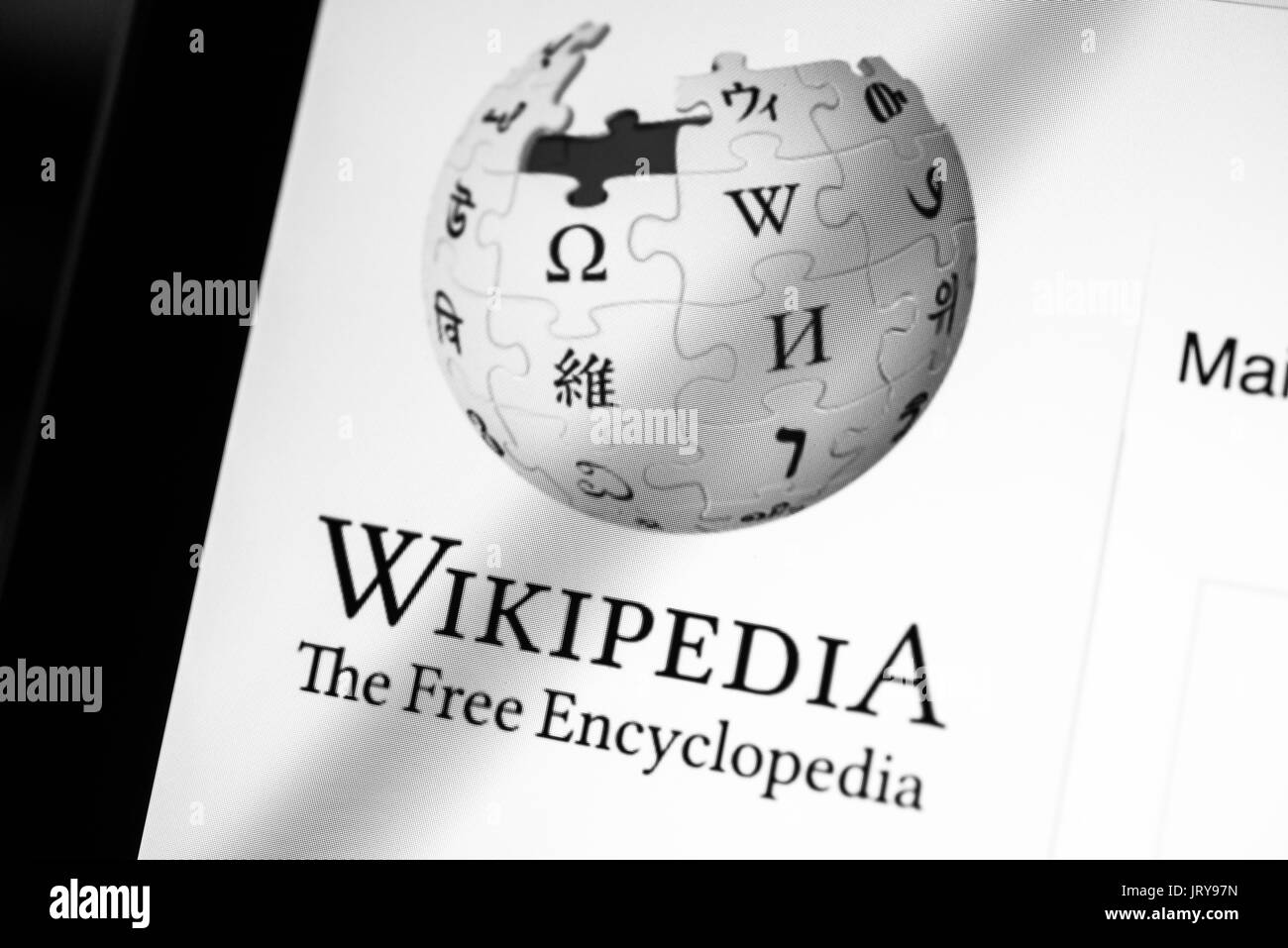 Icon, Logo, Wikipedia, Website, wikipedia.com, macro shot, detail, full frame, screen shot Stock Photo