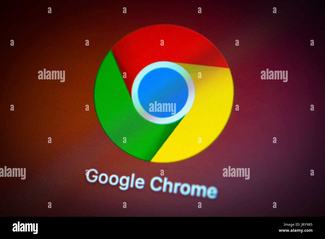 Icon, logo, Google Chrome, web browser, browser, internet, macro shot, detail, full frame, screen shot Stock Photo