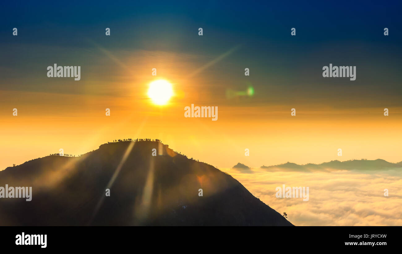 Beautiful sunrise from the top of Mount Batur - Bali, Indonesia Stock ...