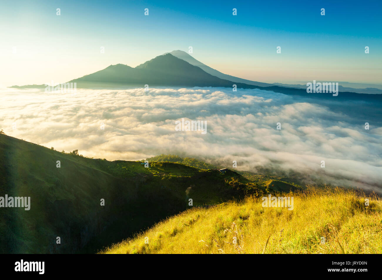 Beautiful sunrise from the top of Mount Batur - Bali, Indonesia Stock ...