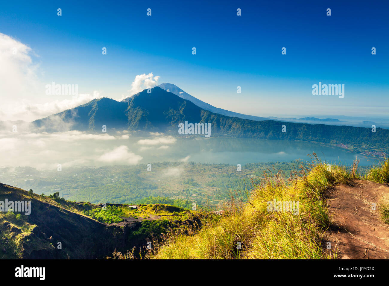 Beautiful sunrise from the top of Mount Batur - Bali, Indonesia Stock ...