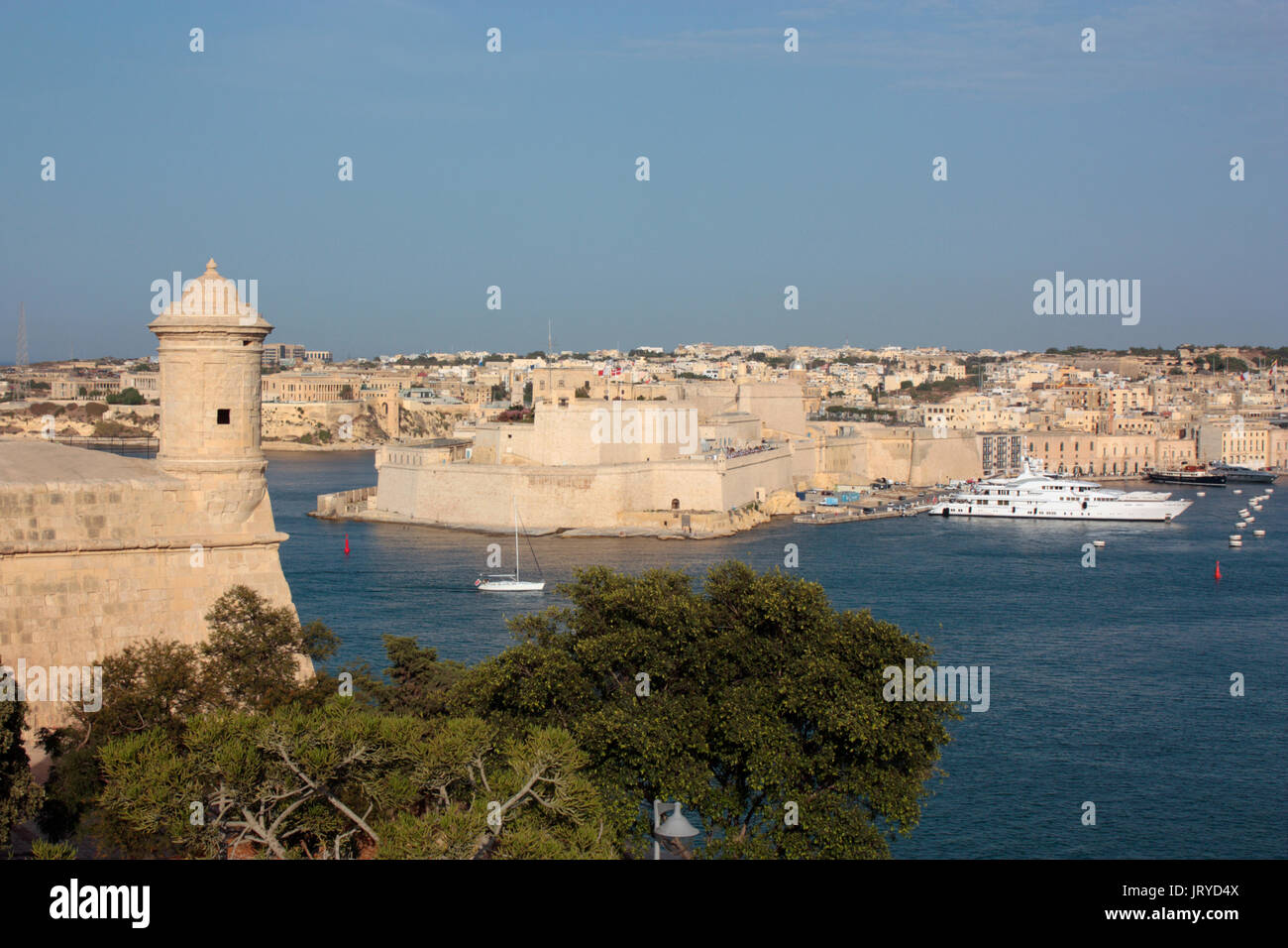 The Grand Harbour, Valletta, Malta, a historic Mediterranean travel and tourism destination. Urban Maltese landscape and history. Stock Photo