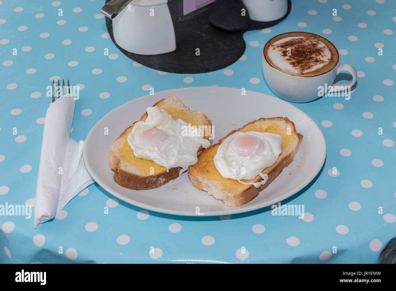 Two poached eggs on toast Stock Photo
