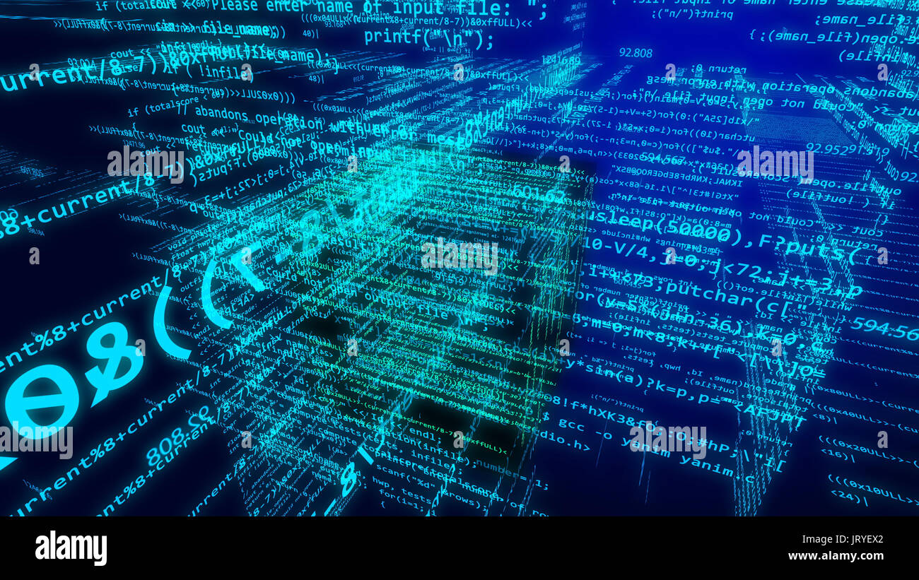 Impressive 3d illustration of a digital cyberspace in the dark blue ...