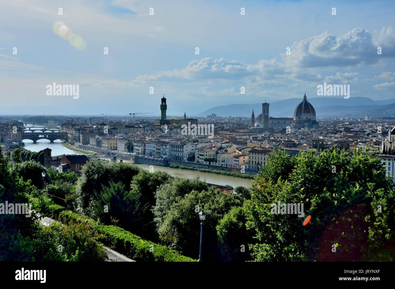 Beautiful view of the Florence City, West of the Arno River, from Piazzale Michelangelo - Florence, Italy Stock Photo