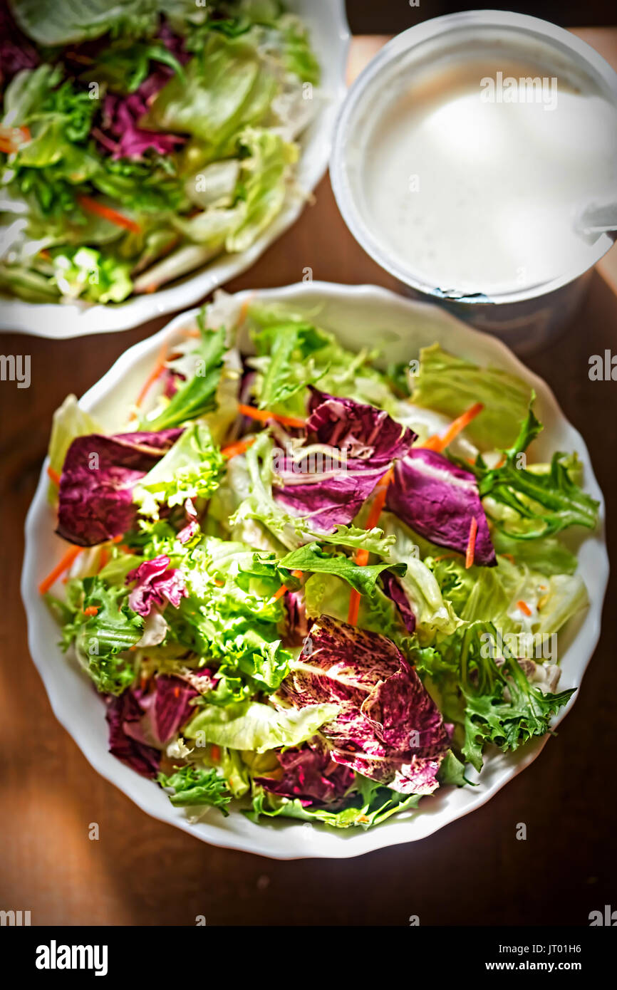 Mixed leaves salad - greens with radicchio salad and grated carrot Stock Photo