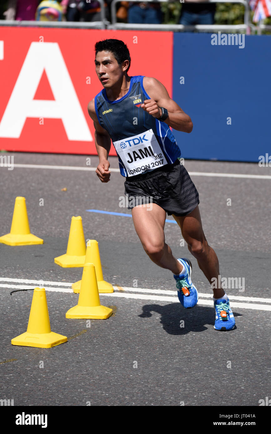 Segundo Jami of Ecuador running in the IAAF World Championships 2017 Marathon race in London, UK. Space for copy Stock Photo