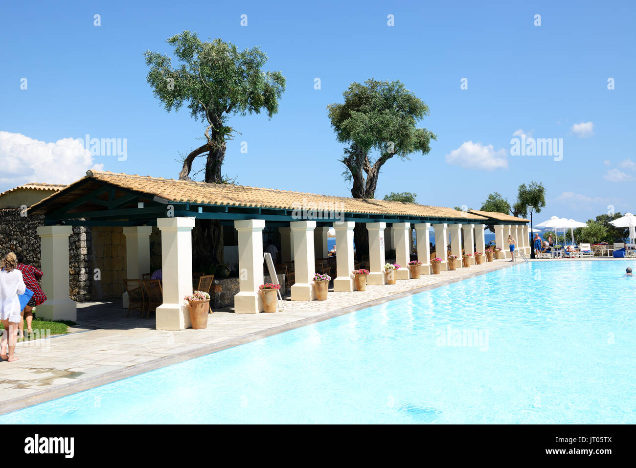 CORFU, GREEES - MAY 16: The tourists are on vacation in luxury hotel on May 16, 2016 in Corfu, Greece. Up to 16 mln tourists is expected to visit Gree Stock Photo