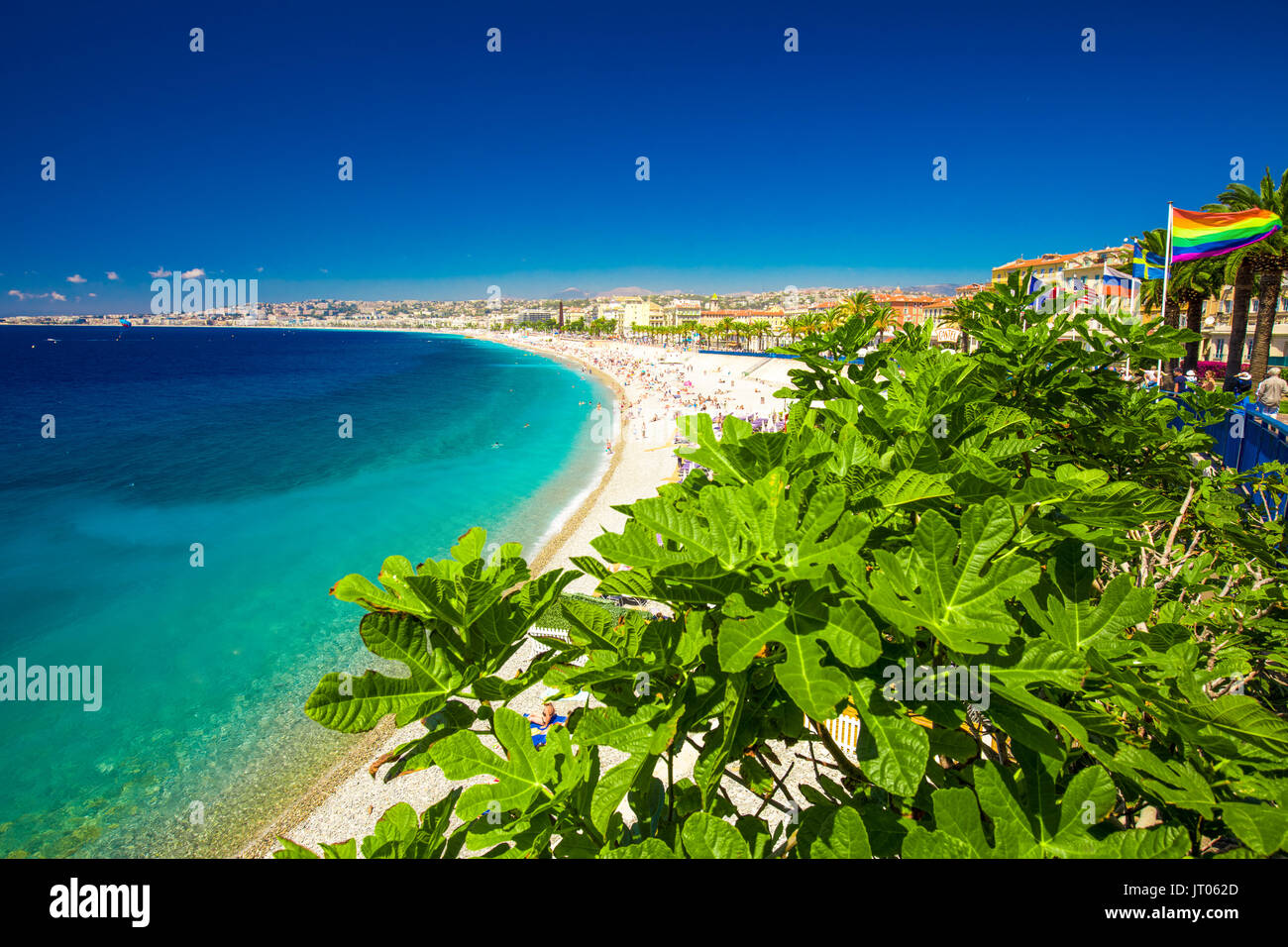 Beach promenade in old city center of Nice, French riviera, France, Europe. Stock Photo