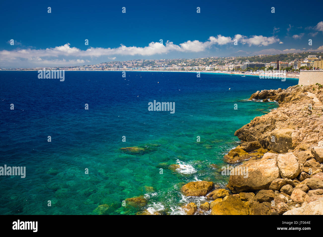Beach promenade in old city center of Nice, French riviera, France, Europe. Stock Photo