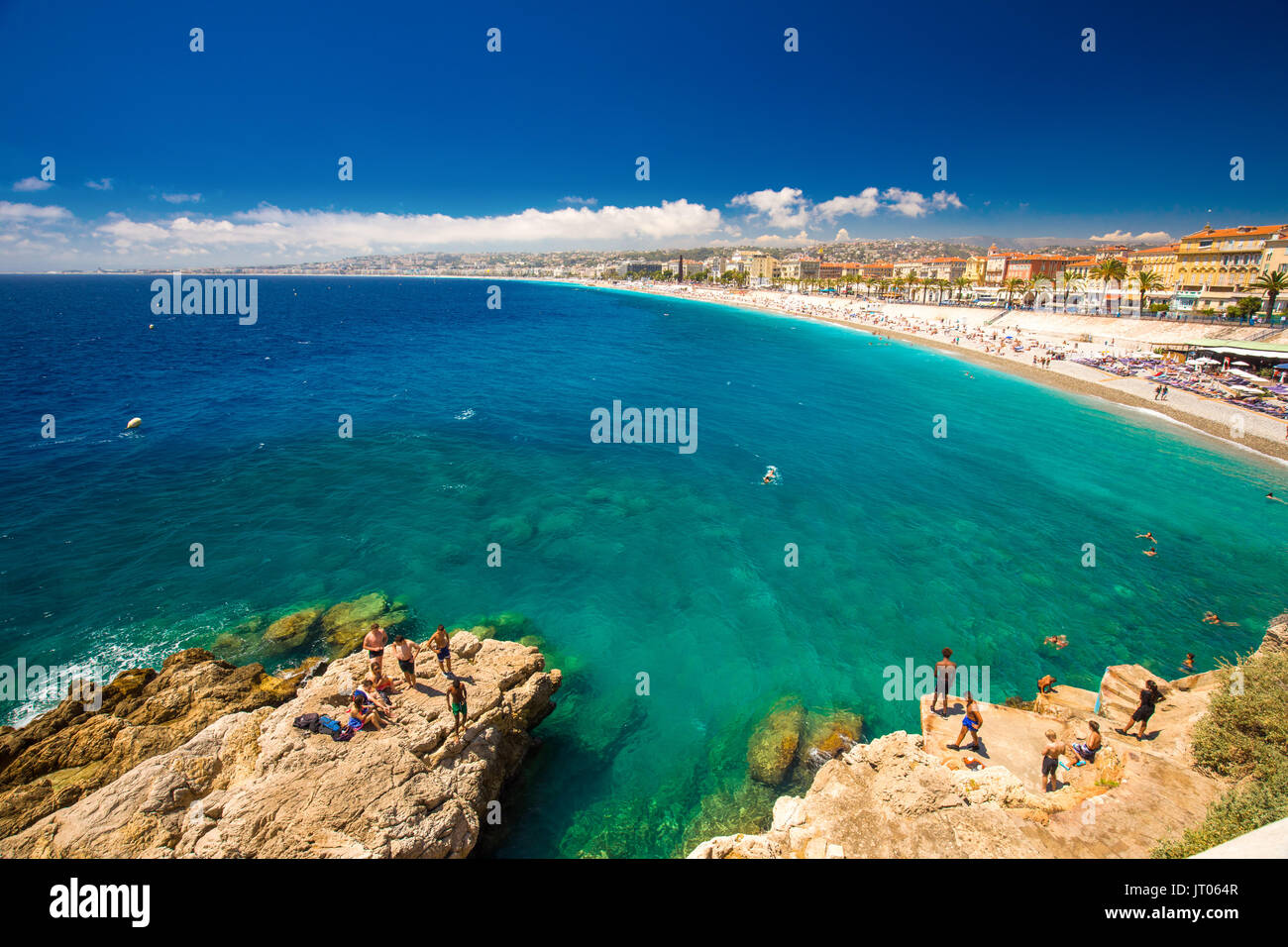 Beach promenade in old city center of Nice, French riviera, France, Europe. Stock Photo