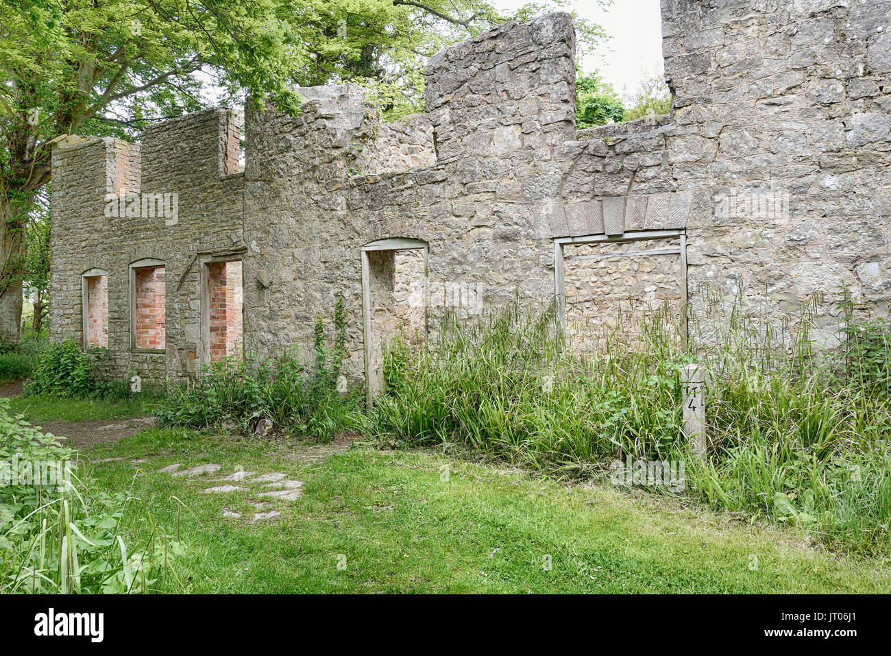 Remains of Laundry Cottages, Tyneham, Dorset Abandoned in 1943 Stock Photo