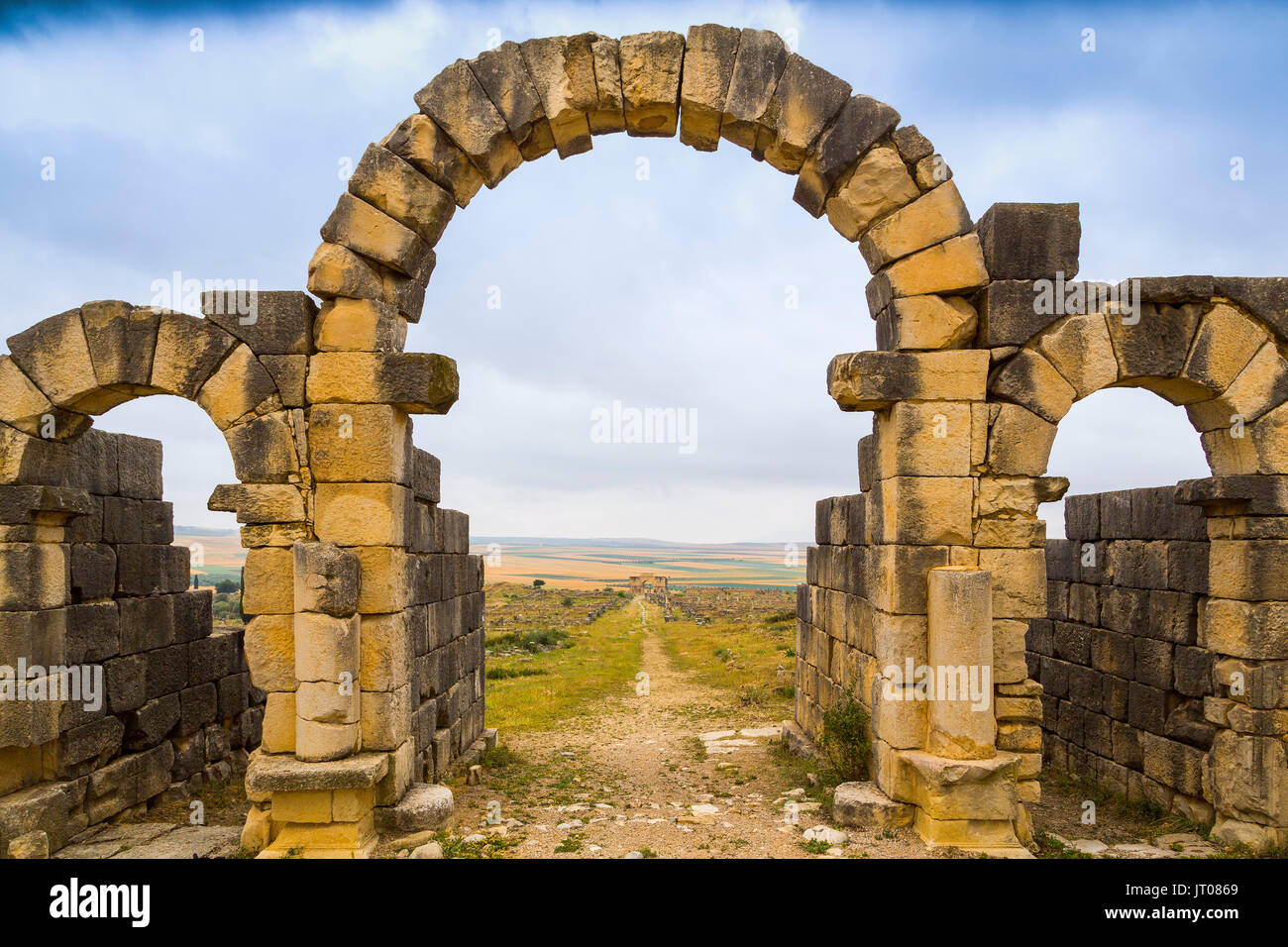 UNESCO World Heritage Site. Archeological site roman ruins of Volubilis. Morocco, Maghreb North Africa Stock Photo