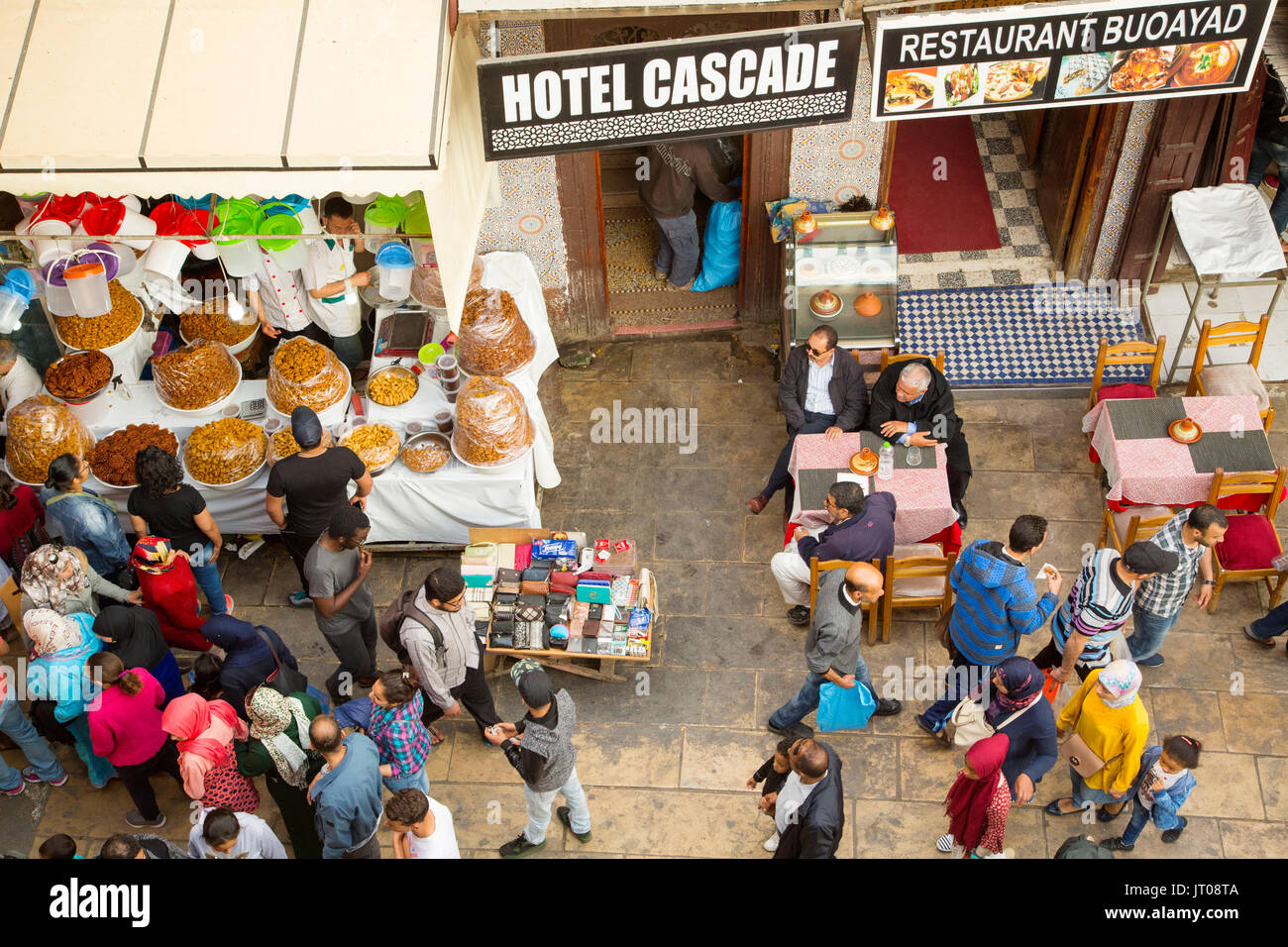 Street life scene. Bar Restaurant, Souk Medina of Fez, Fes el Bali ...