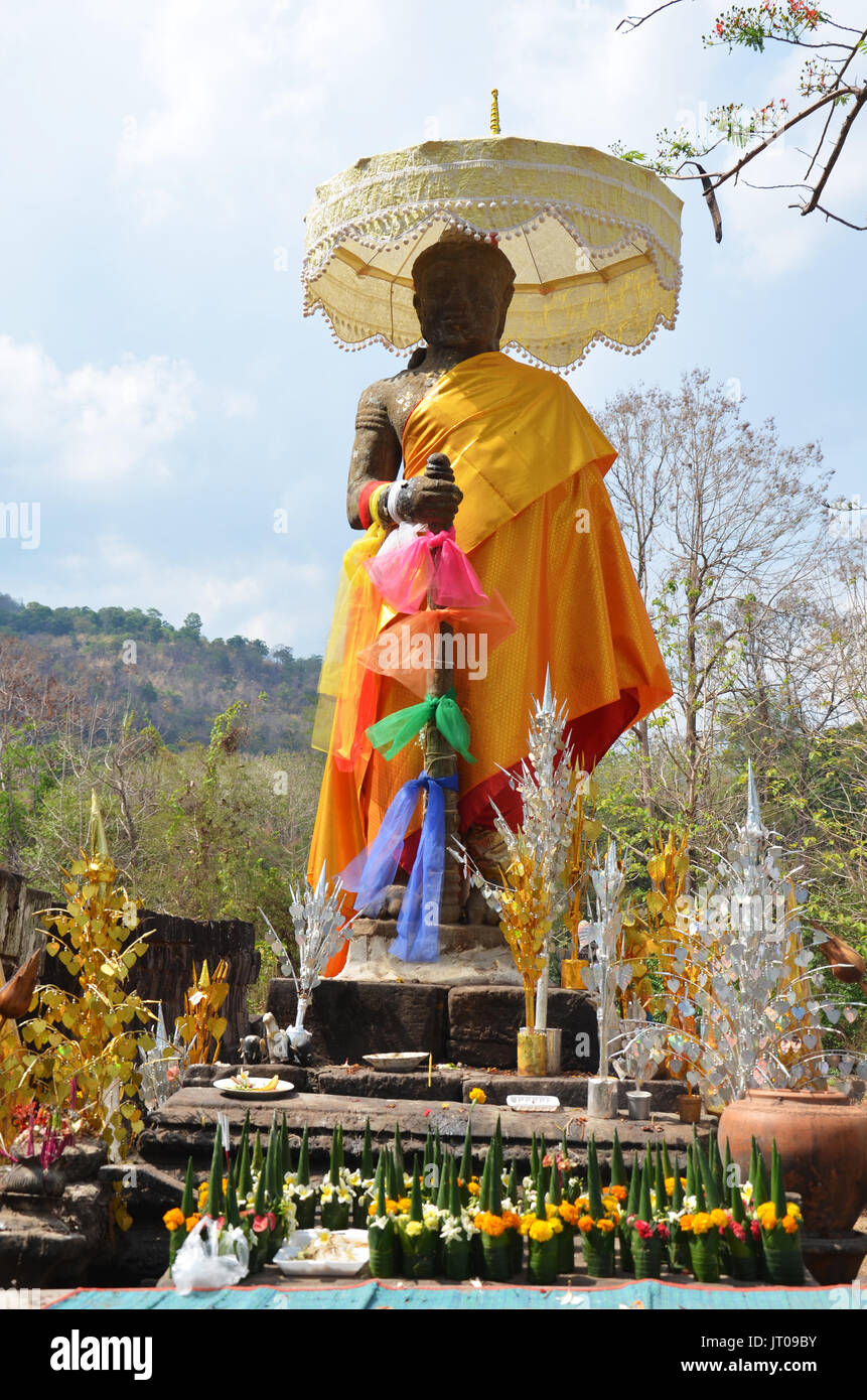 Hindu god shiva statue image in archaeological site at Vat Phou or Wat Phu of UNESCO World Heritage Site 10th century is a ruined Khmer Hindu temple f Stock Photo