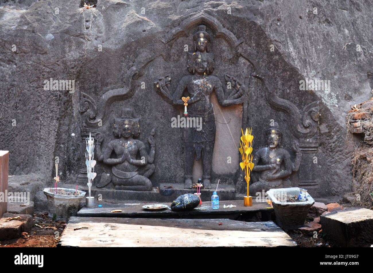 Hindu god shiva statue image in archaeological site at Vat Phou or Wat Phu of UNESCO World Heritage Site 10th century is a ruined Khmer Hindu temple f Stock Photo