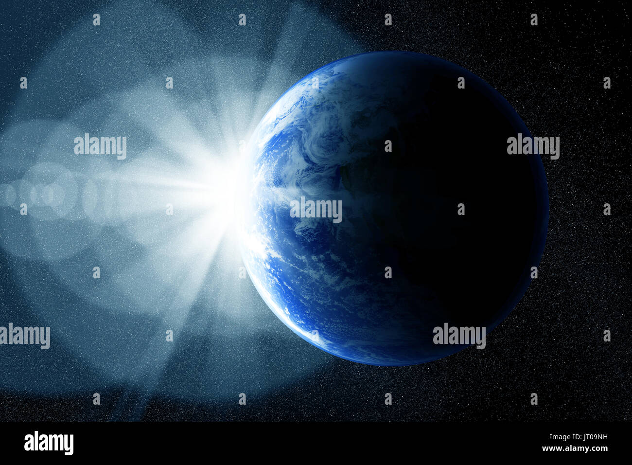 Conceptual image of globe and sunrise. Furnished NASA image used for this image. Stock Photo