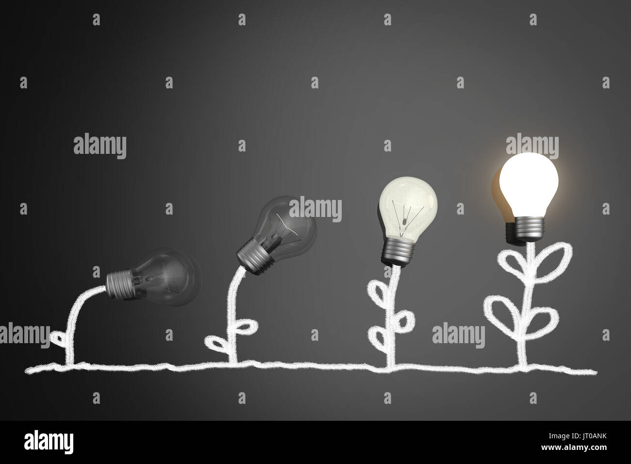 growing up concept with shining lightbulb and plants Stock Photo