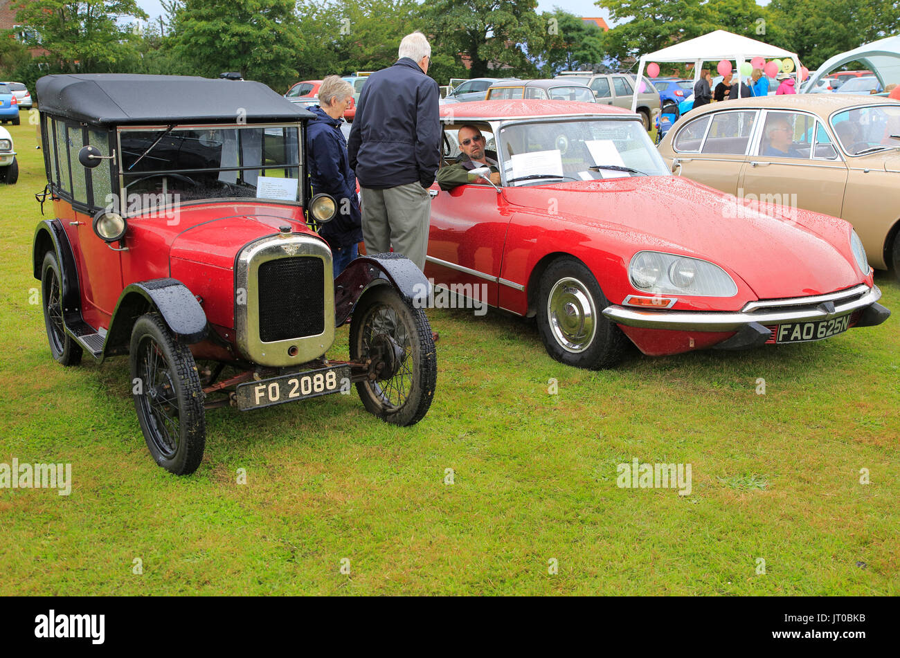 Historic classic vintage vehicles at summer fete car rally, Alderton