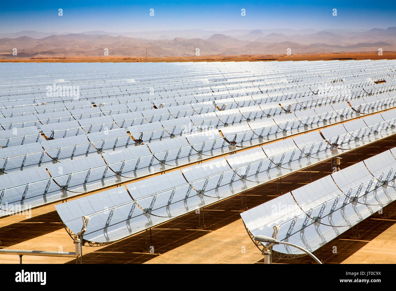 Solar thermal sustainable energy, Noor Ouarzazate Concentrated Solar Power Station Complex. Morocco, Maghreb North Africa Stock Photo