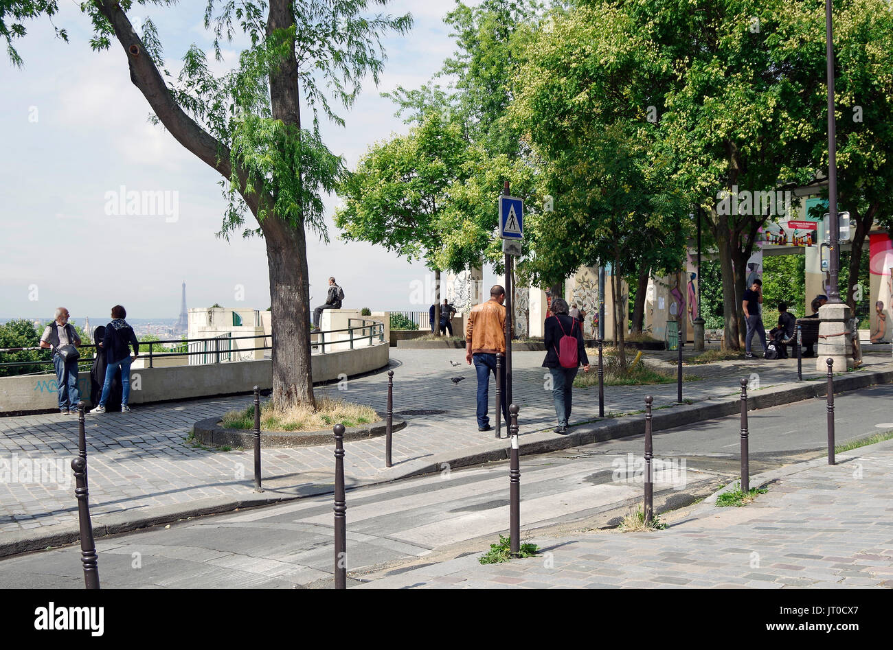 Park de Belleville, Paris, France, opened in 1988, on one of the highest spots in the city, in an area formerly one of the poorest in the city, Stock Photo