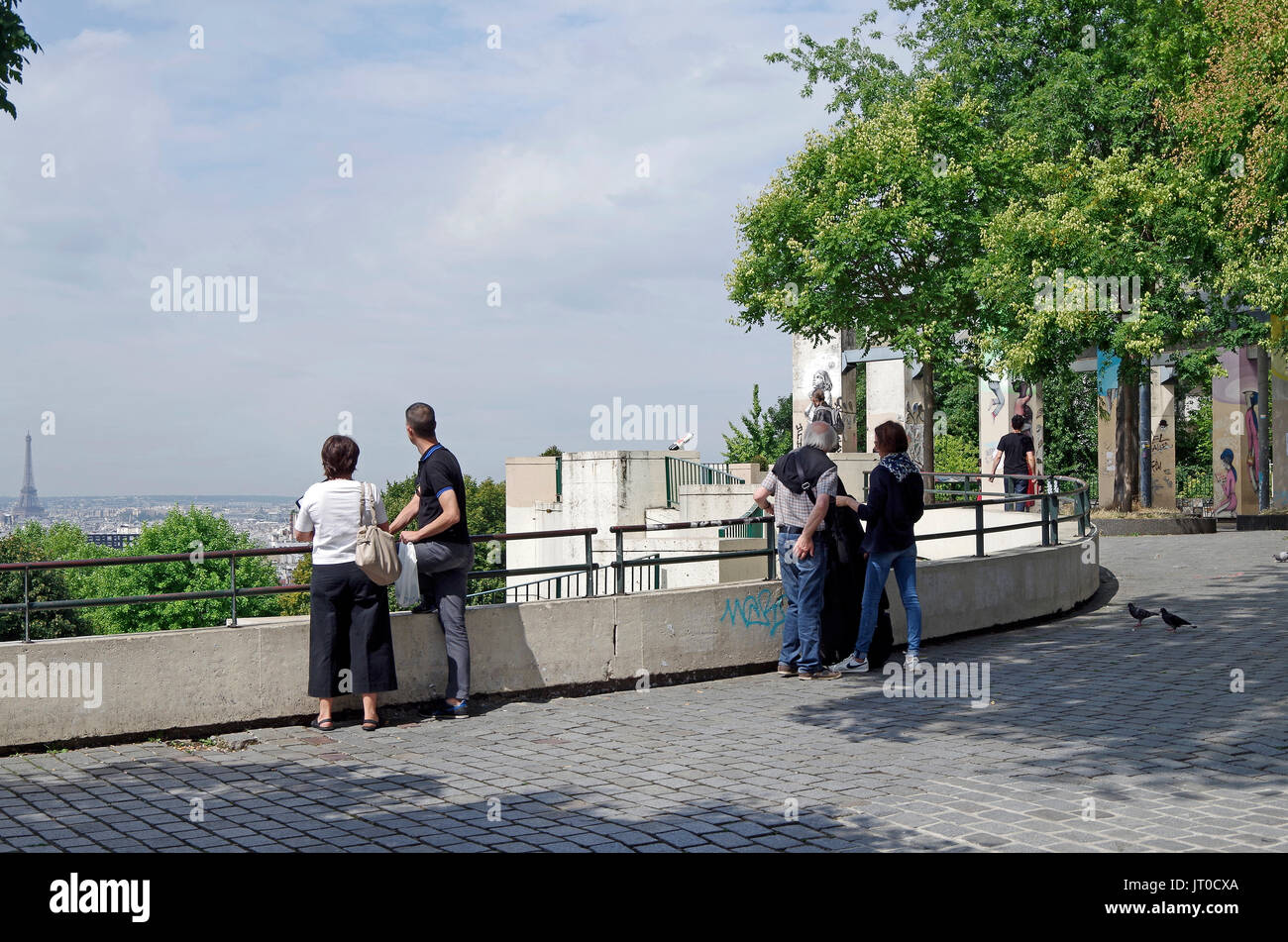 Park de Belleville, Paris, France, opened in 1988, on one of the highest spots in the city, in an area formerly one of the poorest in the city, Stock Photo