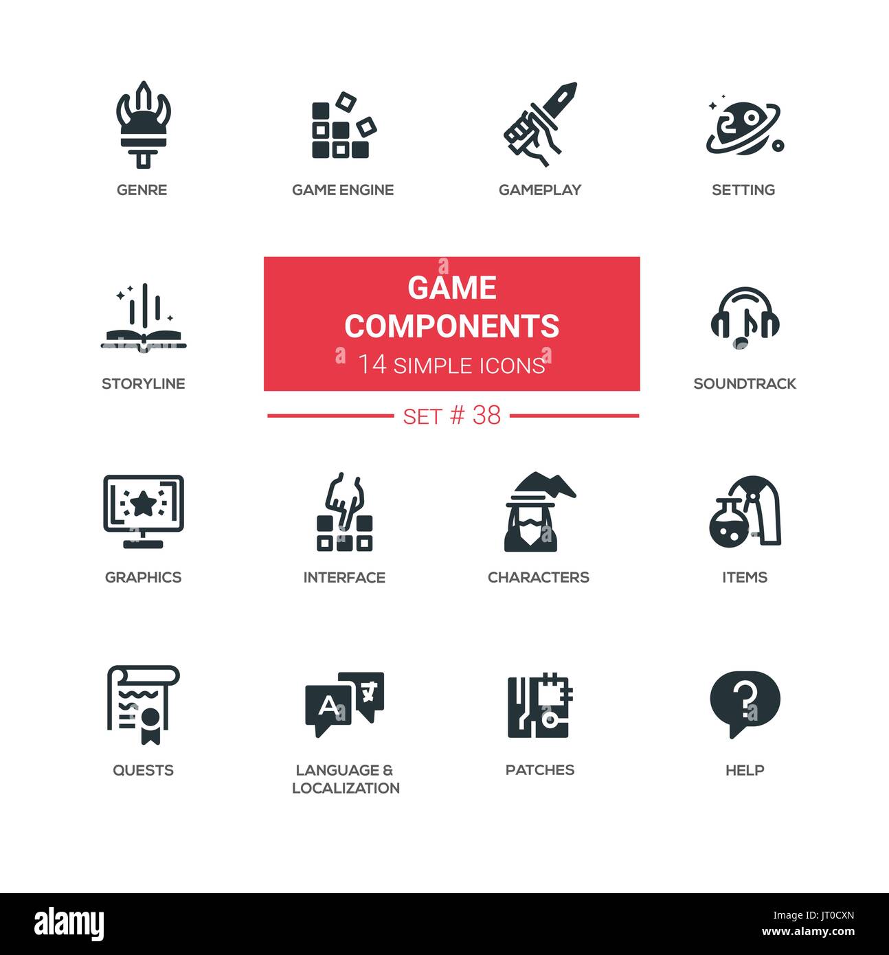 Game Components modern vector line design pictograms set Stock Vector