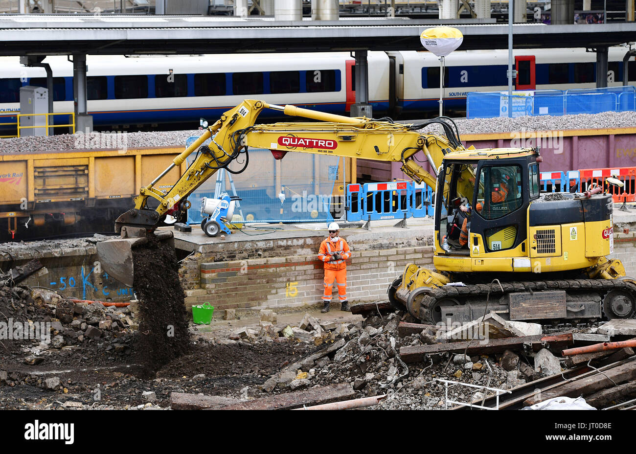 Engineering work continues at Waterloo Station in London in a major overhaul of the travel hub. Stock Photo