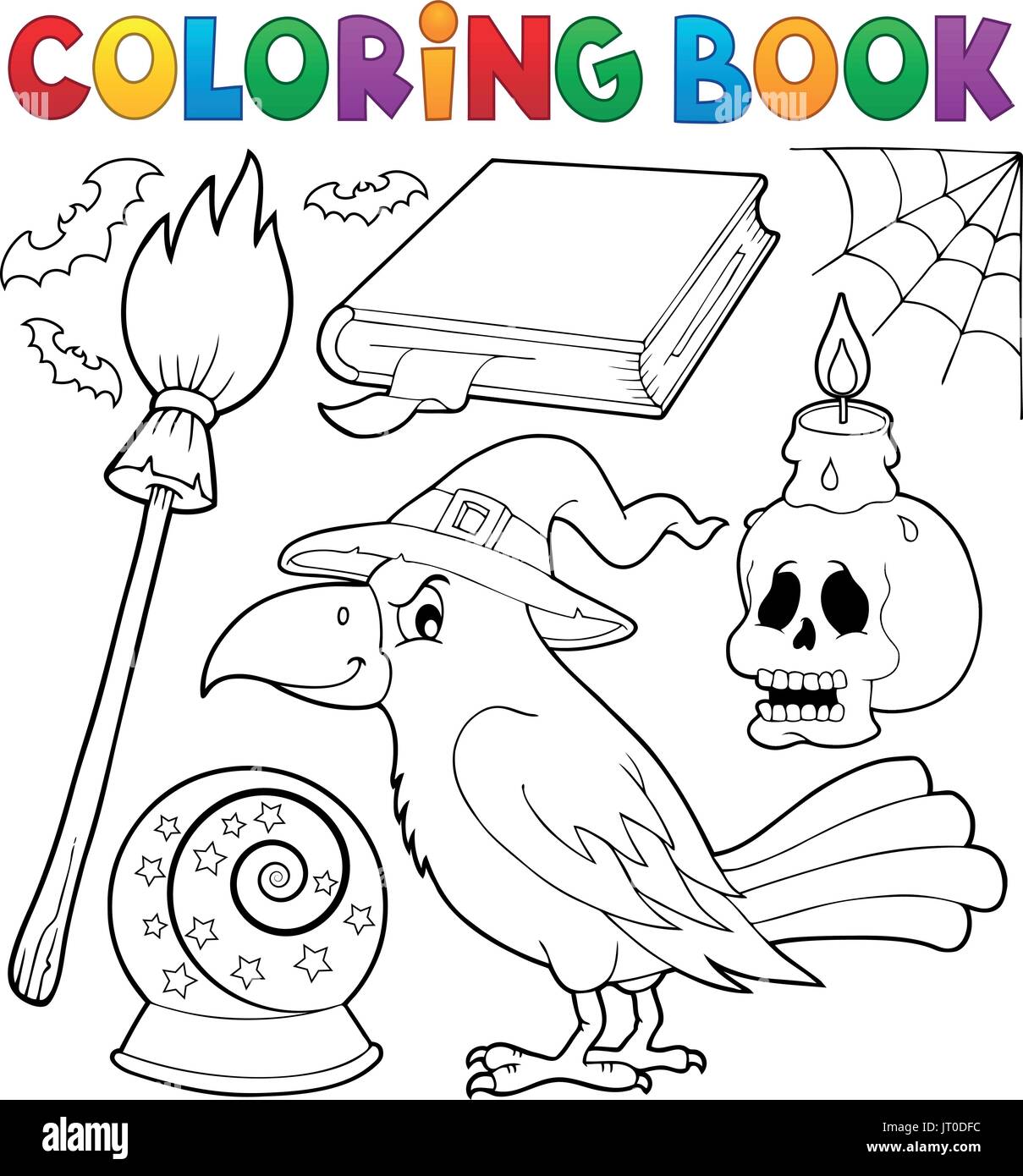 Coloring book witch crow theme - eps10 vector illustration. Stock Vector