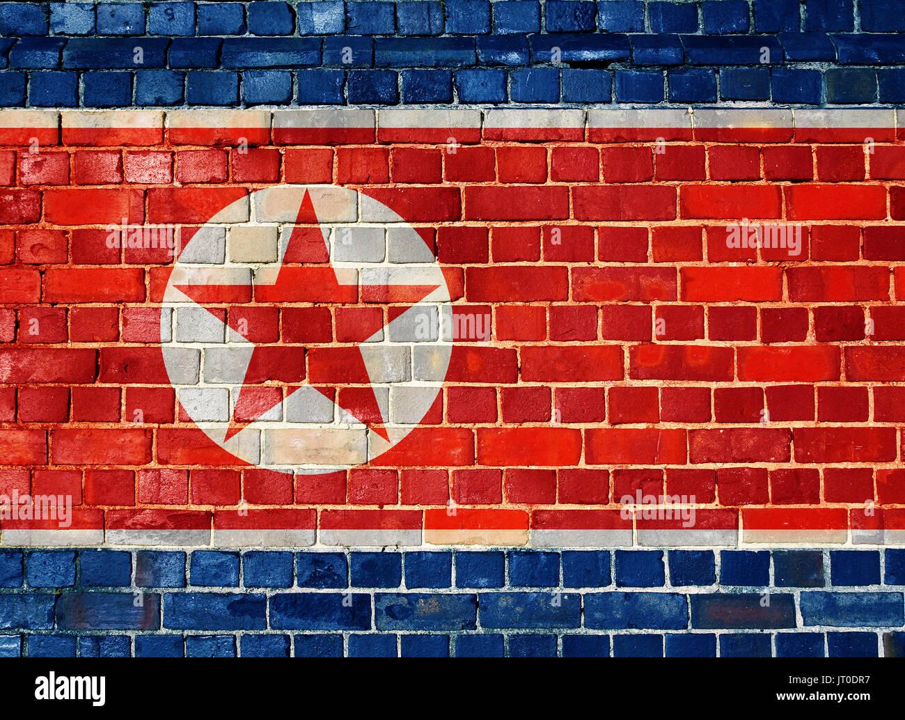 North Korea flag on an old brick wall background Stock Photo