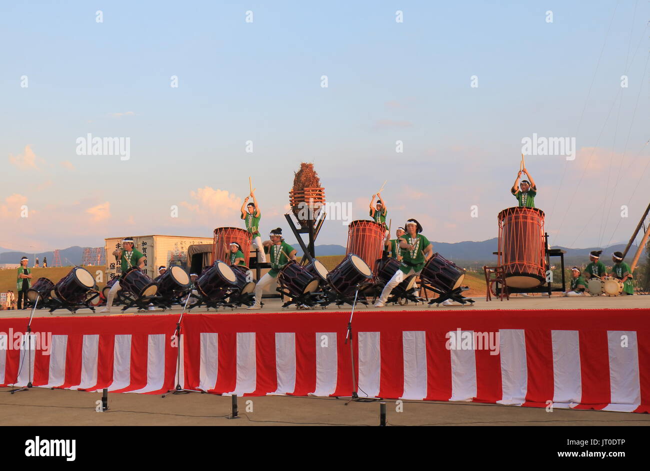 Japanese Taiko drum performance in Kawakita fireworks festival in