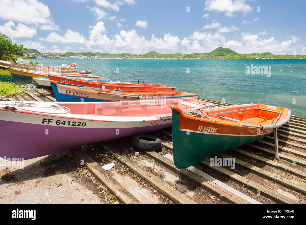 Fish Martinque colorful fishing boats in Martinique, Baie du Marin., Caribbean Stock ...