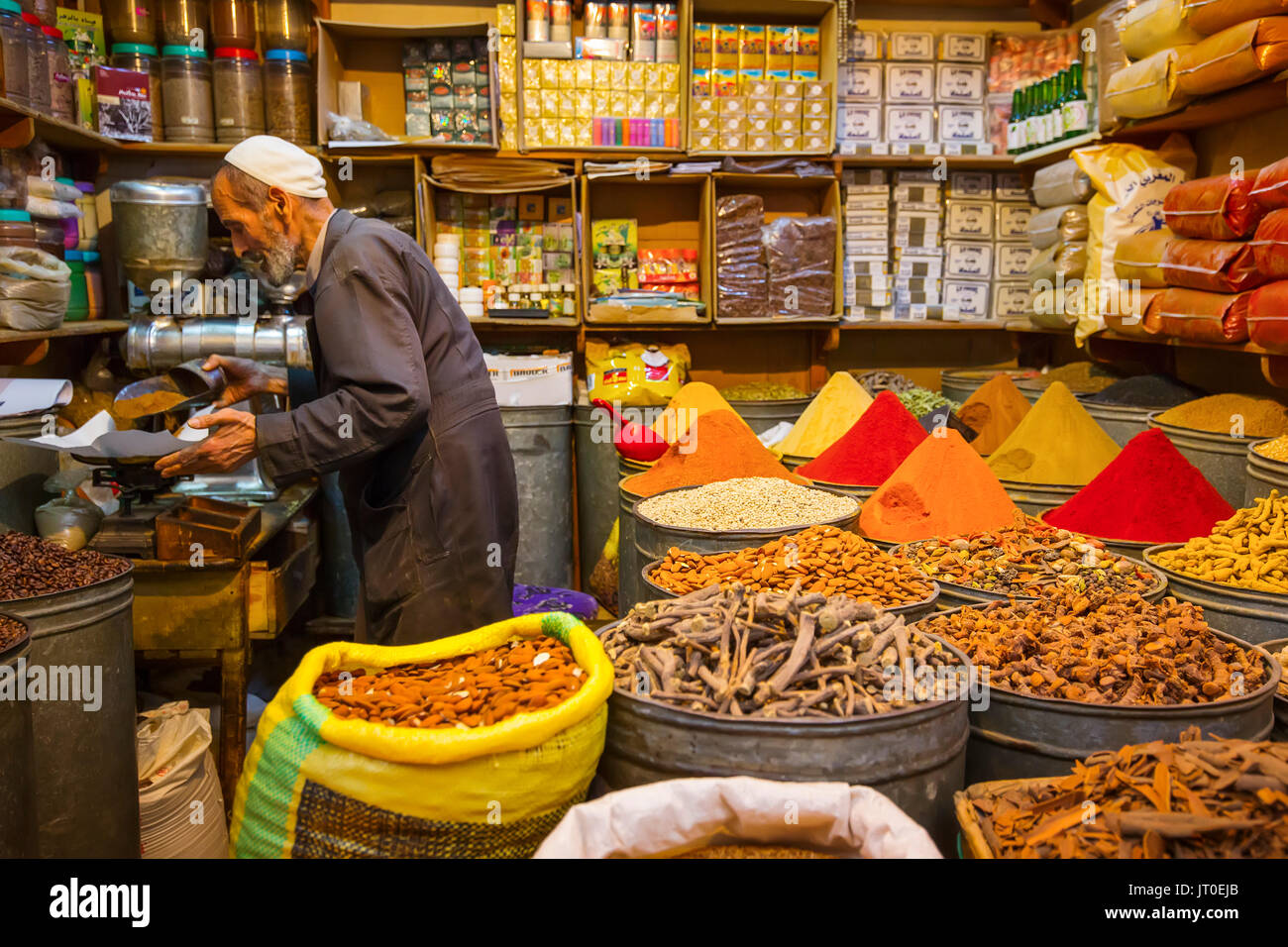 Spice and Herb Shop. Souk Medina of Fez, Fes el Bali. Morocco, Maghreb