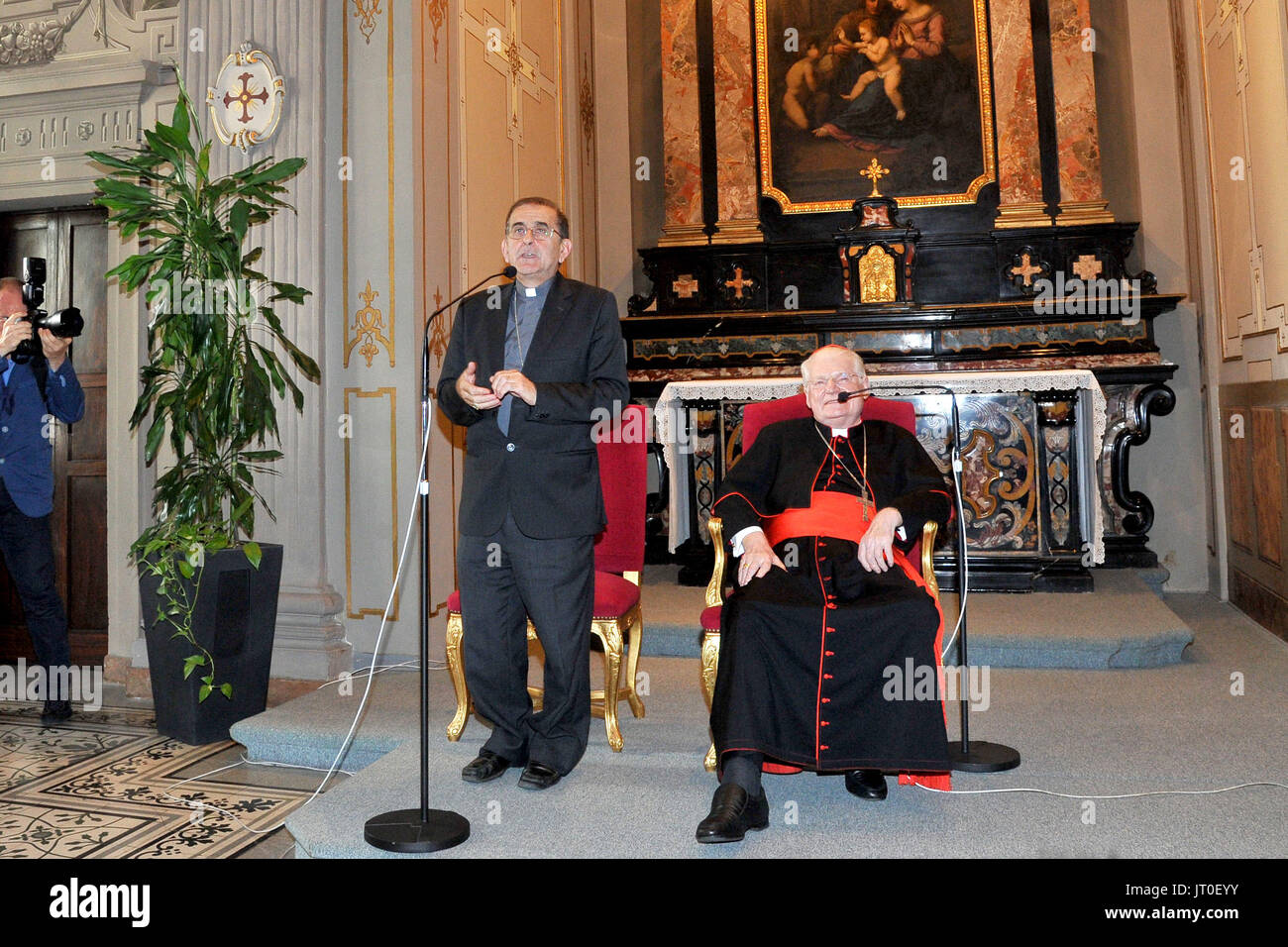 Presentation of Mario Delpini as the new Archbishop of Milan, succeeding Cardinal Angelo Scola.  Featuring: Mario Delpini, Angelo Scola Where: Milan, Lombardy, Italy When: 07 Jul 2017 Credit: IPA/WENN.com  **Only available for publication in UK, USA, Germany, Austria, Switzerland** Stock Photo