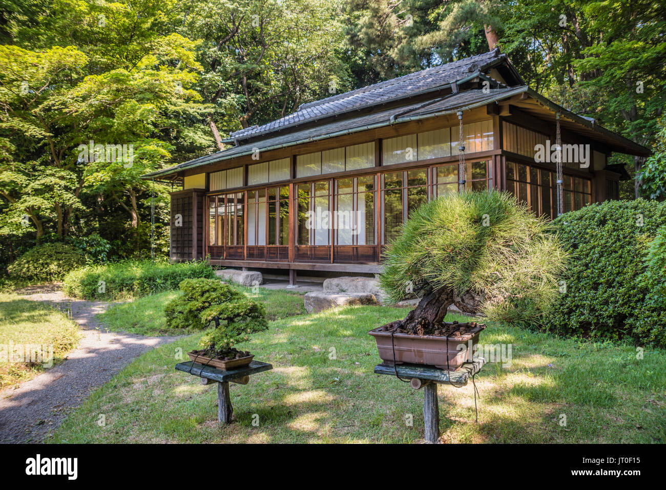 Kakuun-tei tea house at Meiji Jingu Gyoen (Inner Graden), Yoyogi, Tokyo, Japan Stock Photo