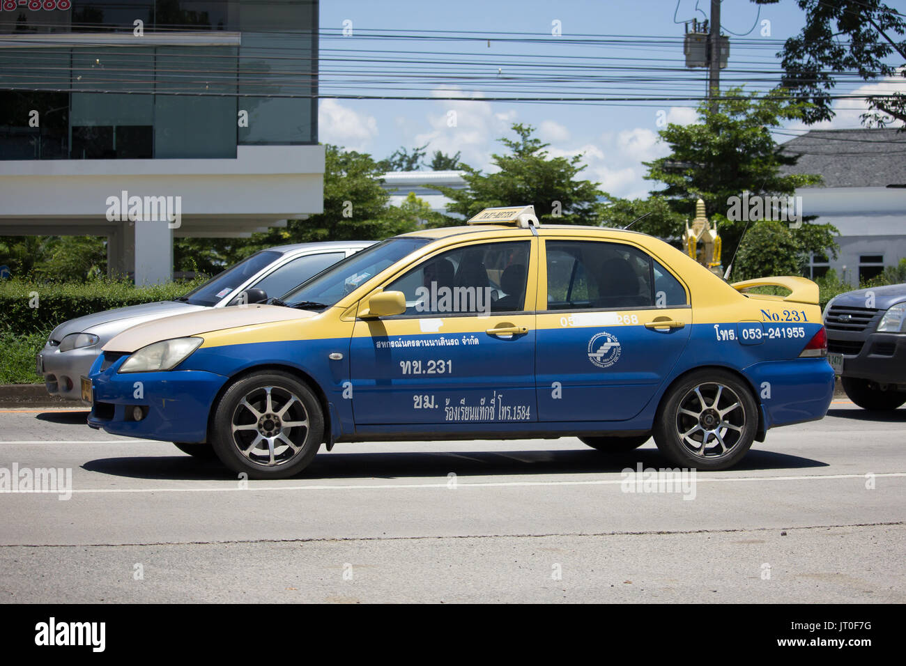 CHIANG MAI, THAILAND - JULY 27  2017:  City taxi Meter chiangmai, Mitsubishi Lancer, Service in city. On road no.1001, 8 km from Chiangmai Business Ar Stock Photo