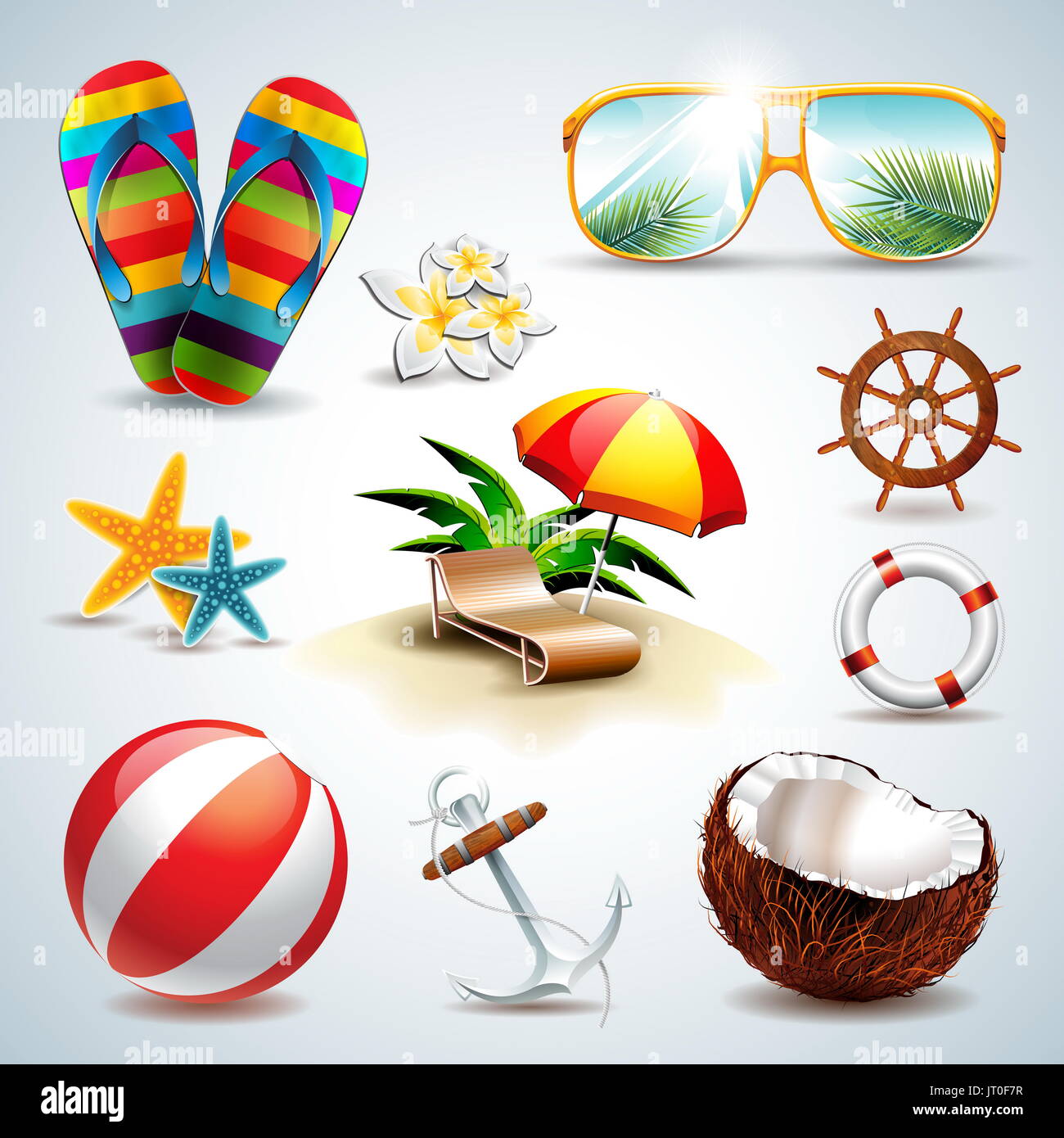 Vector Summer Holiday Icon set on clear background. Eps10 illustration. Stock Photo
