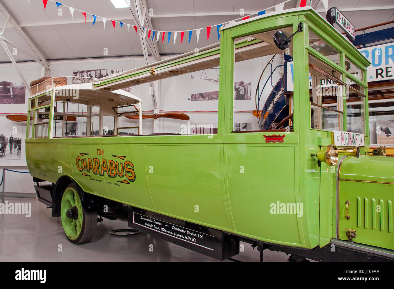 The Leyland Charabus is a unique convertible single-decker bus built as a show exhibit for the 1921 Commercial Vehicle Show at Olympia, London. Stock Photo