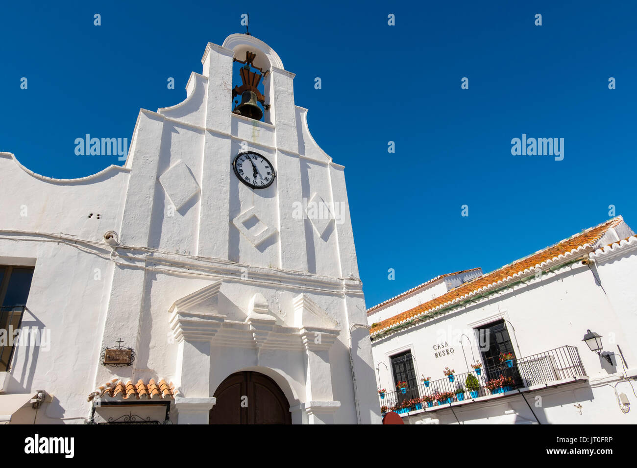 Church of San Sabastian, typical white village of Mijas. Costa del Sol, Málaga province. Andalusia, Southern Spain Europe Stock Photo