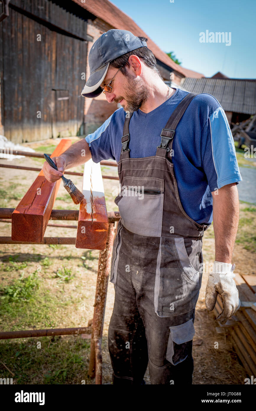 Carpenter in carpentry Stock Photo