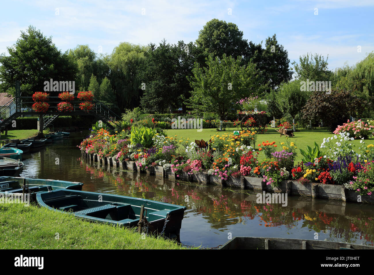 The floating gardens of Les Hortillonnages from footpath close to Chemin du Malaquis in Amiens, Somme, Hauts de France, France Stock Photo