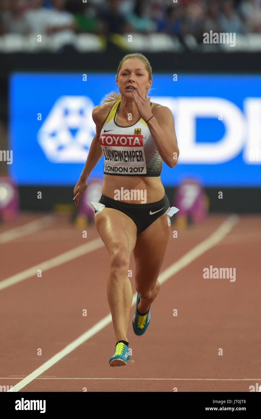 London, UK. 6th Aug, 2017. Gina LÜCKENKEMPER, Germany, during 100 meter semifinal in London on August 6, 2017 at the 2017 IAAF World Championships athletics. Credit: Ulrik Pedersen/Alamy Live News Stock Photo